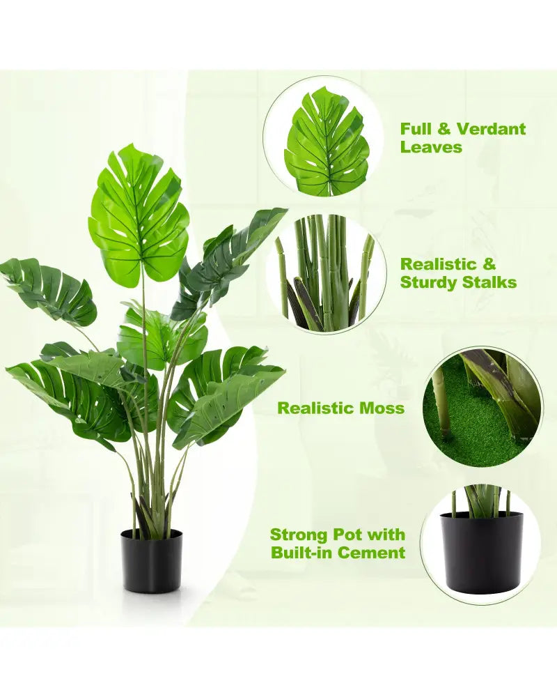 2 Pack Artificial Monstera Deliciosa Tree with 10 Leaves of Different Sizes - Green - Faux Plants