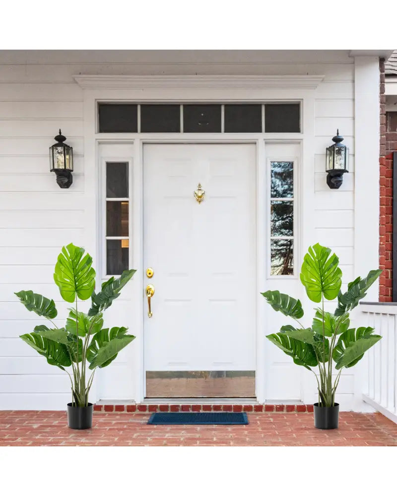 2 Pack Artificial Monstera Deliciosa Tree with 10 Leaves of Different Sizes - Green - Faux Plants