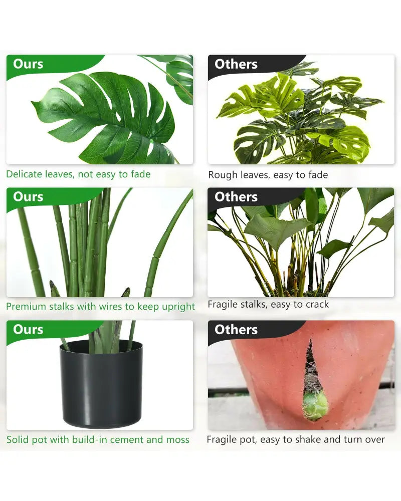 2 Pack Artificial Monstera Deliciosa Tree with 10 Leaves of Different Sizes - Green - Faux Plants