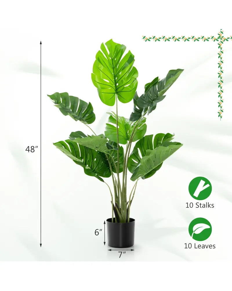 2 Pack Artificial Monstera Deliciosa Tree with 10 Leaves of Different Sizes - Green - Faux Plants