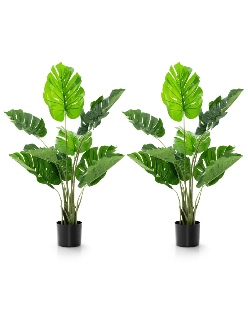 2 Pack Artificial Monstera Deliciosa Tree with 10 Leaves of Different Sizes - Green - Faux Plants