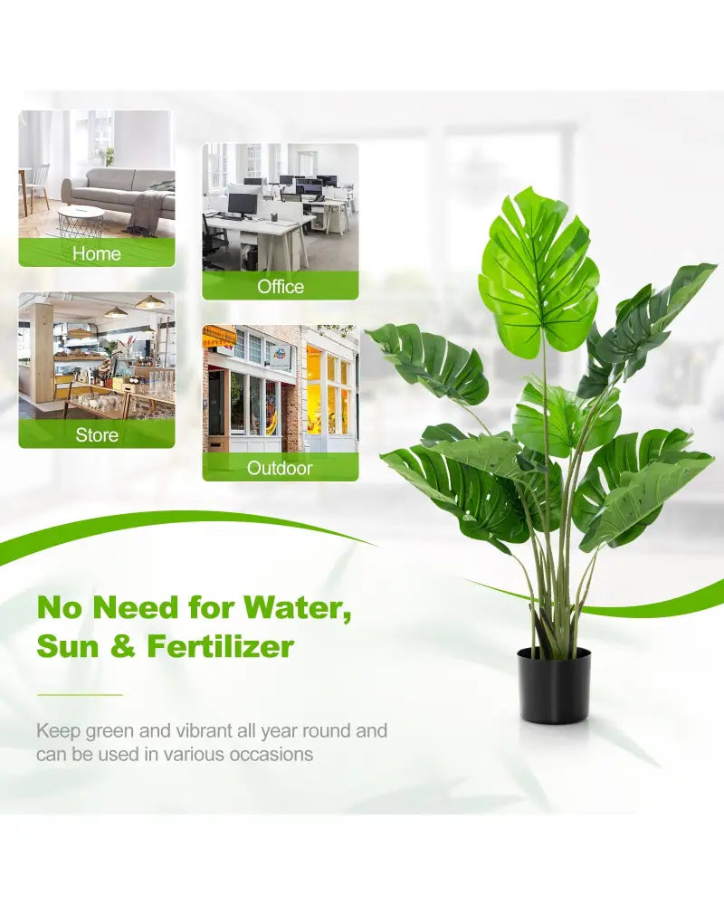 2 Pack Artificial Monstera Deliciosa Tree with 10 Leaves of Different Sizes - Green - Faux Plants