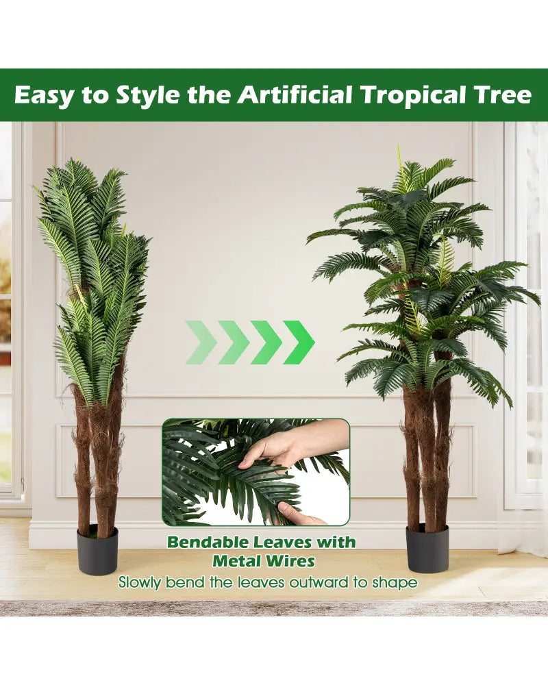 2 Pack Artificial Palm Tree 6.3 ft Tall with Adjustable Leaves - Faux Plants