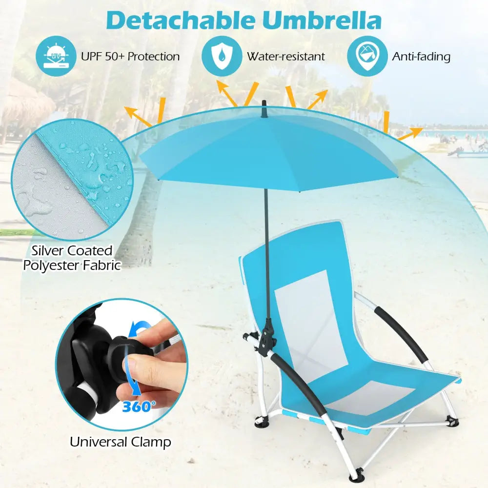 2 Pack Beach Umbrella Chair for Adults with Adjustable Parasol-Blue - Blue - Beach & Lawn Chairs