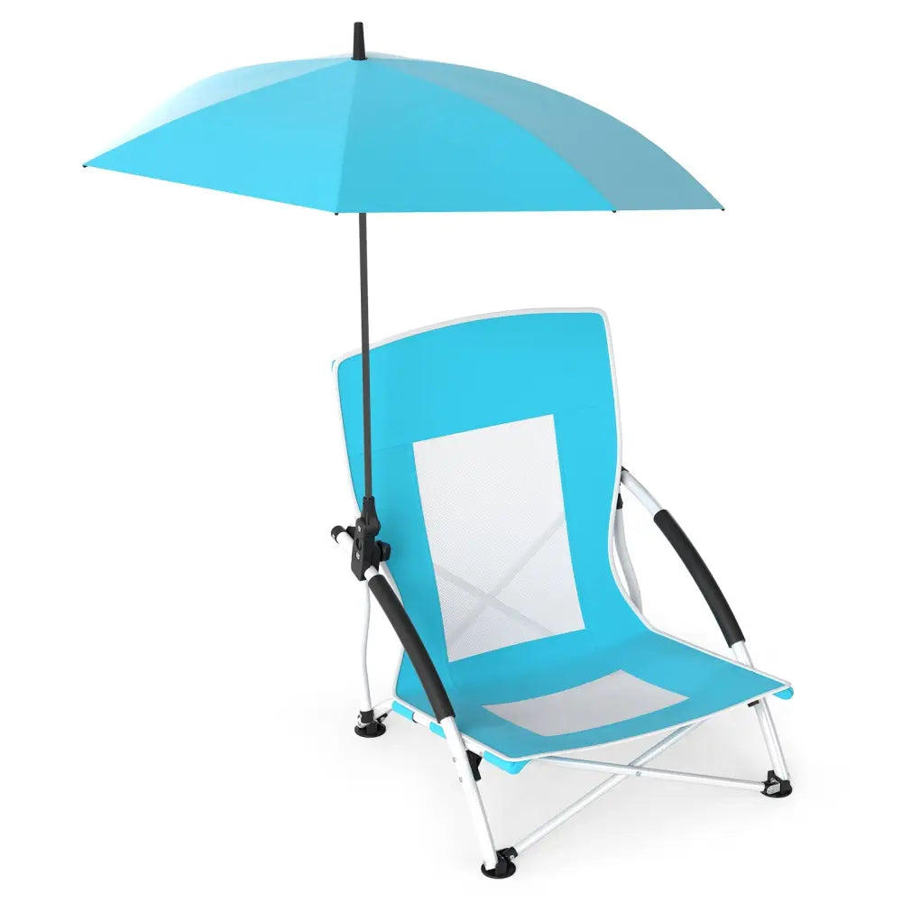 2 Pack Beach Umbrella Chair for Adults with Adjustable Parasol-Blue - Blue - Beach & Lawn Chairs