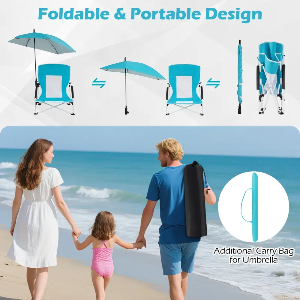 2 Pack Beach Umbrella Chair for Adults with Adjustable Parasol-Blue - Blue - Beach & Lawn Chairs