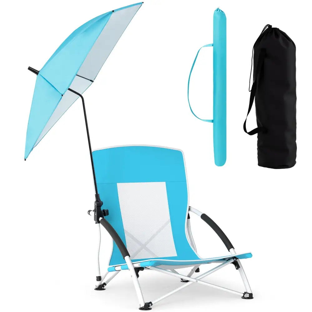 2 Pack Beach Umbrella Chair for Adults with Adjustable Parasol-Blue - Blue - Beach & Lawn Chairs