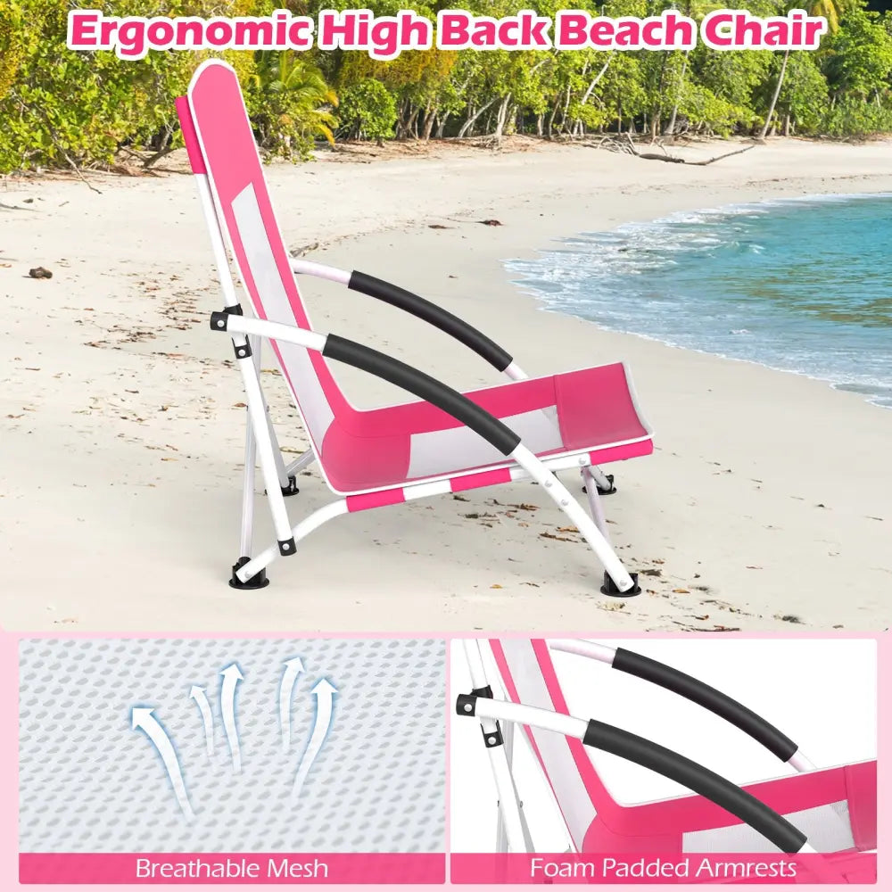 2 Pack Beach Umbrella Chair for Adults with Adjustable Parasol-Pink - Pink - Beach & Lawn Chairs