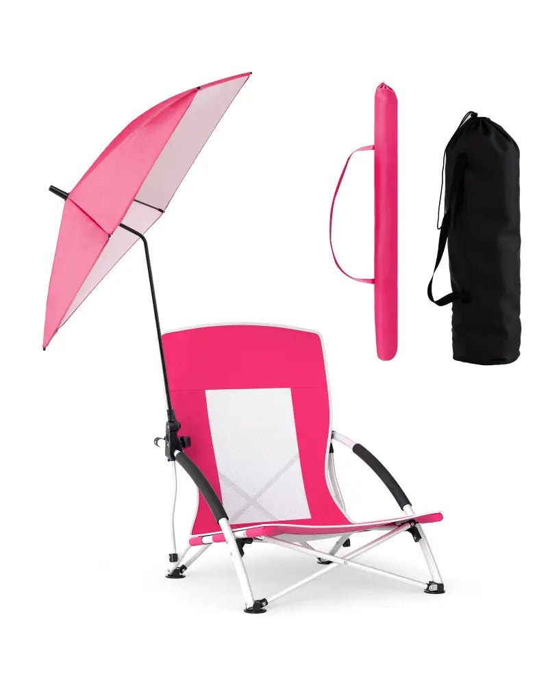2 Pack Beach Umbrella Chair for Adults with Adjustable Parasol-Pink - Pink - Beach & Lawn Chairs