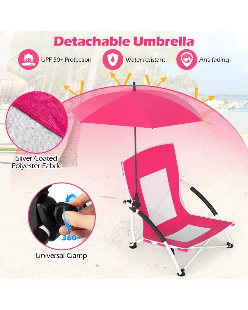 2 Pack Beach Umbrella Chair for Adults with Adjustable Parasol-Pink - Pink - Beach & Lawn Chairs