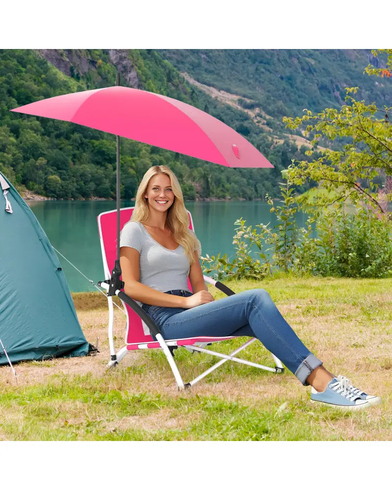 2 Pack Beach Umbrella Chair for Adults with Adjustable Parasol-Pink - Pink - Beach & Lawn Chairs