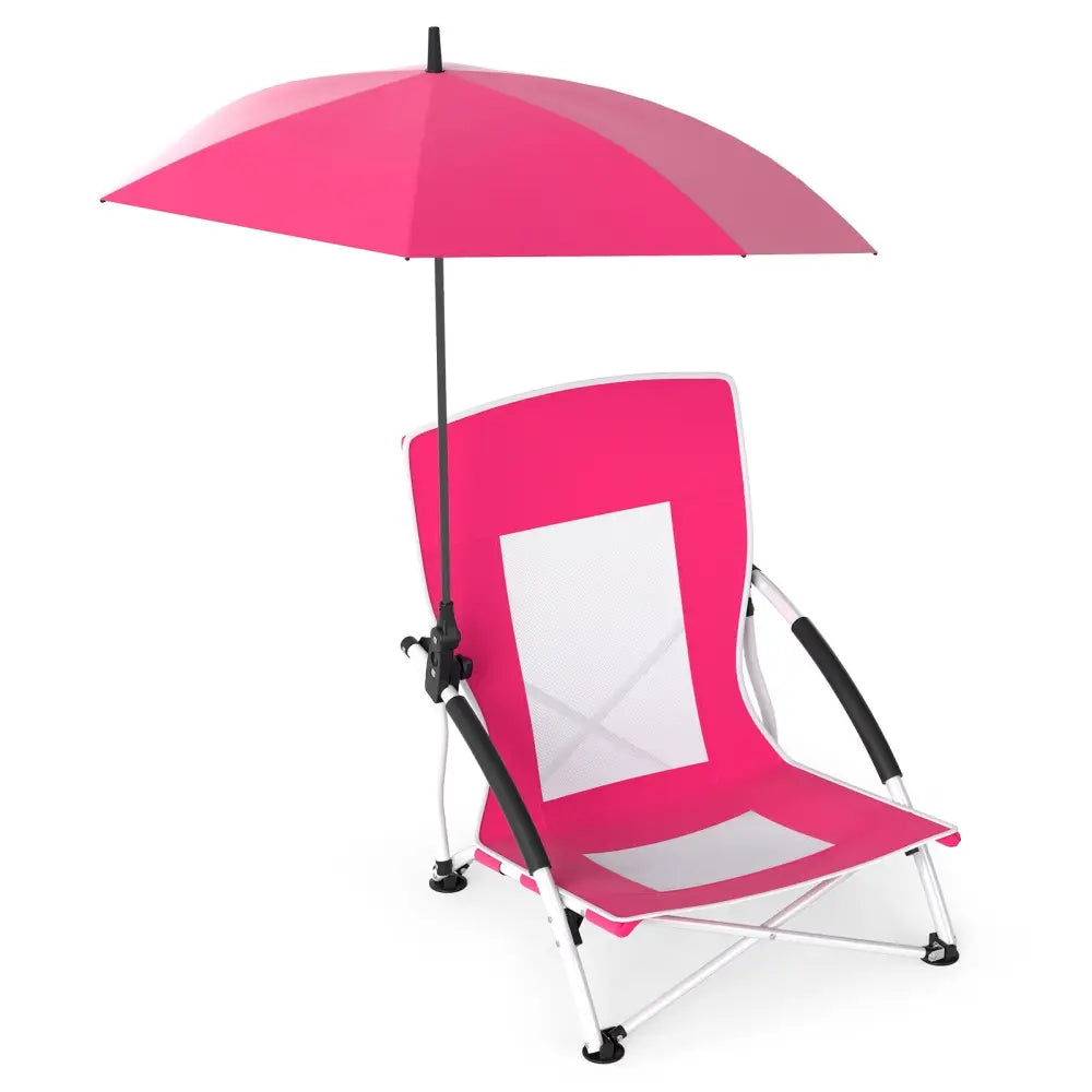 2 Pack Beach Umbrella Chair for Adults with Adjustable Parasol-Pink - Pink - Beach & Lawn Chairs