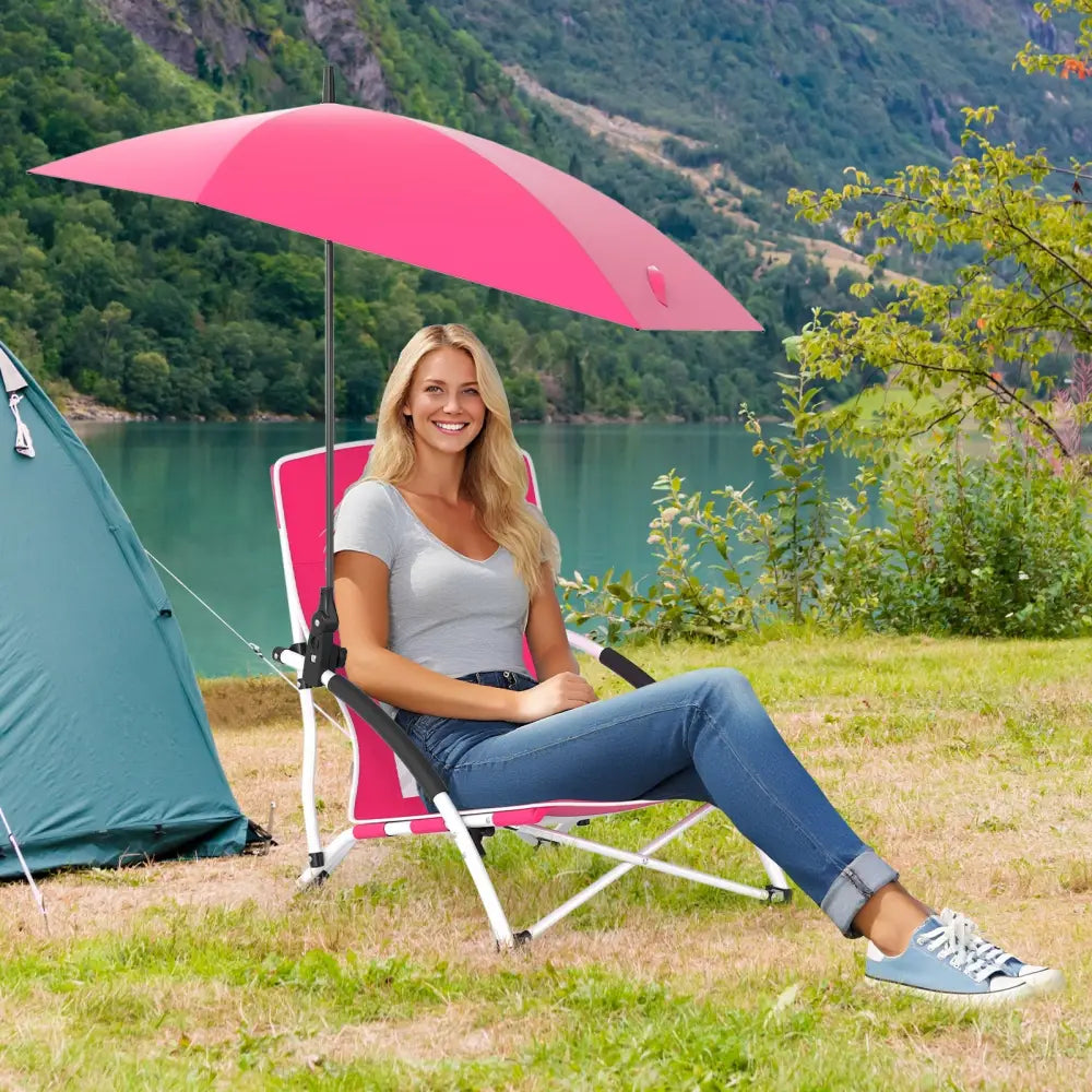 2 Pack Beach Umbrella Chair for Adults with Adjustable Parasol-Pink - Pink - Beach & Lawn Chairs