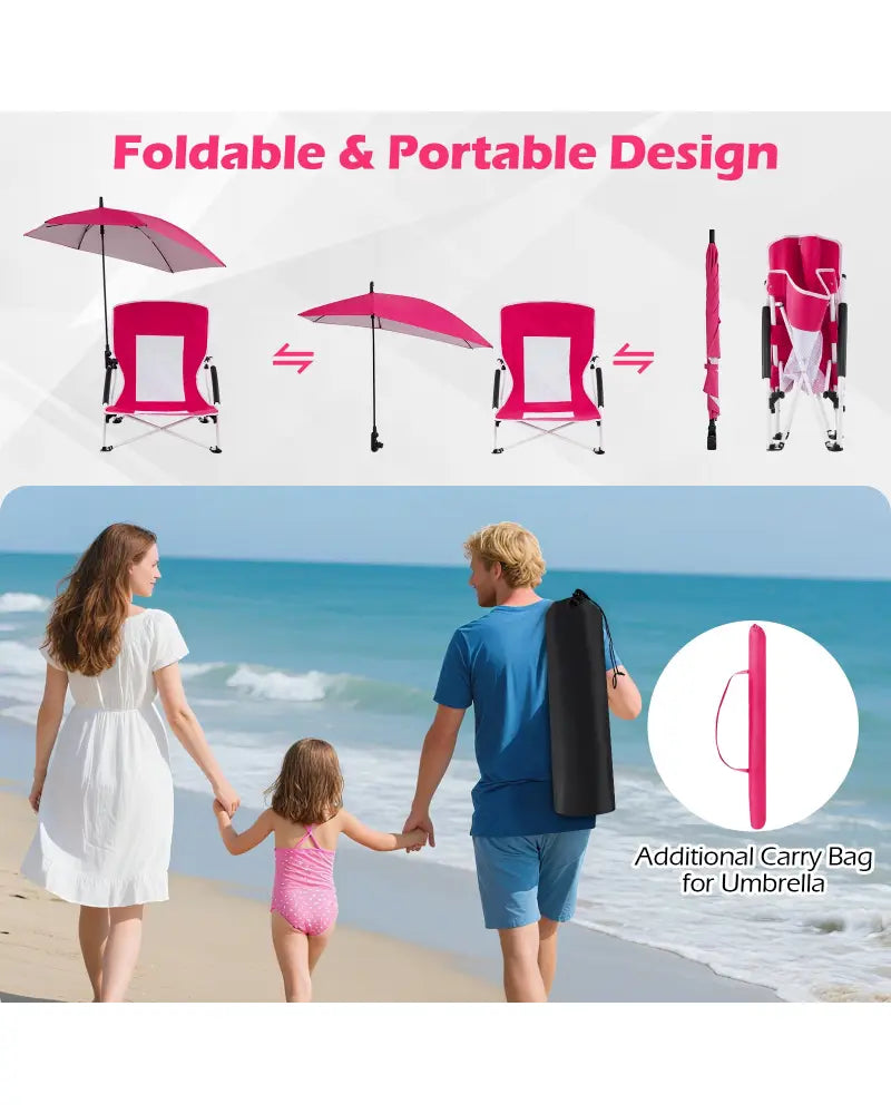 2 Pack Beach Umbrella Chair for Adults with Adjustable Parasol-Pink - Pink - Beach & Lawn Chairs