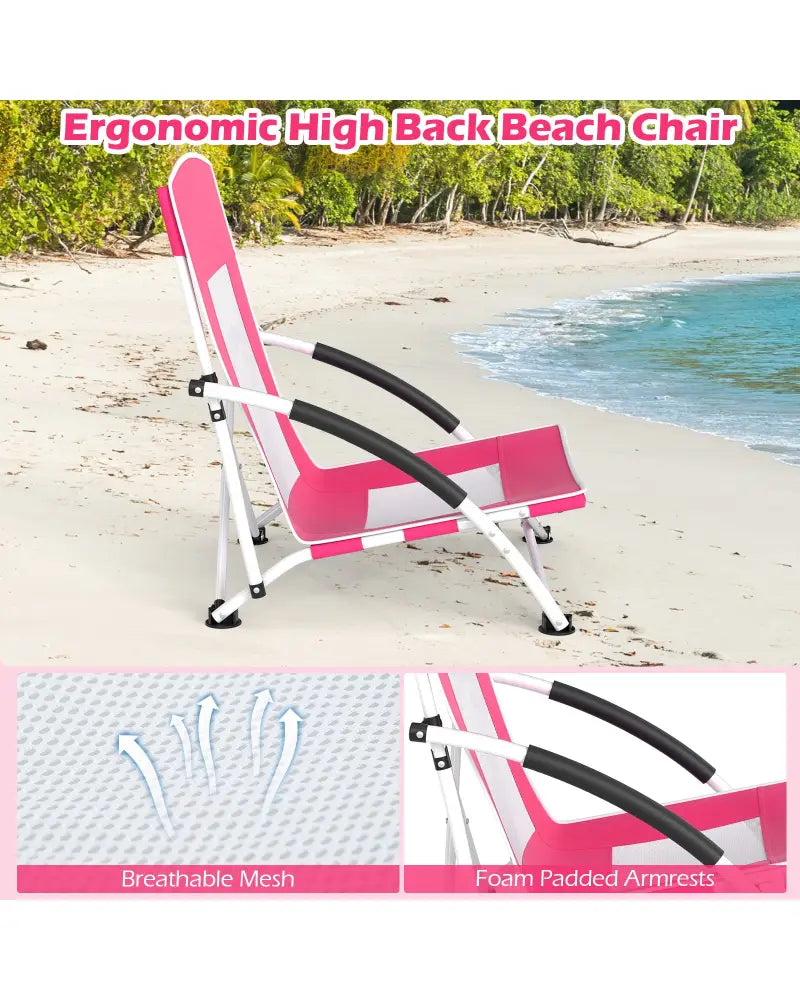2 Pack Beach Umbrella Chair for Adults with Adjustable Parasol-Pink - Pink - Beach & Lawn Chairs