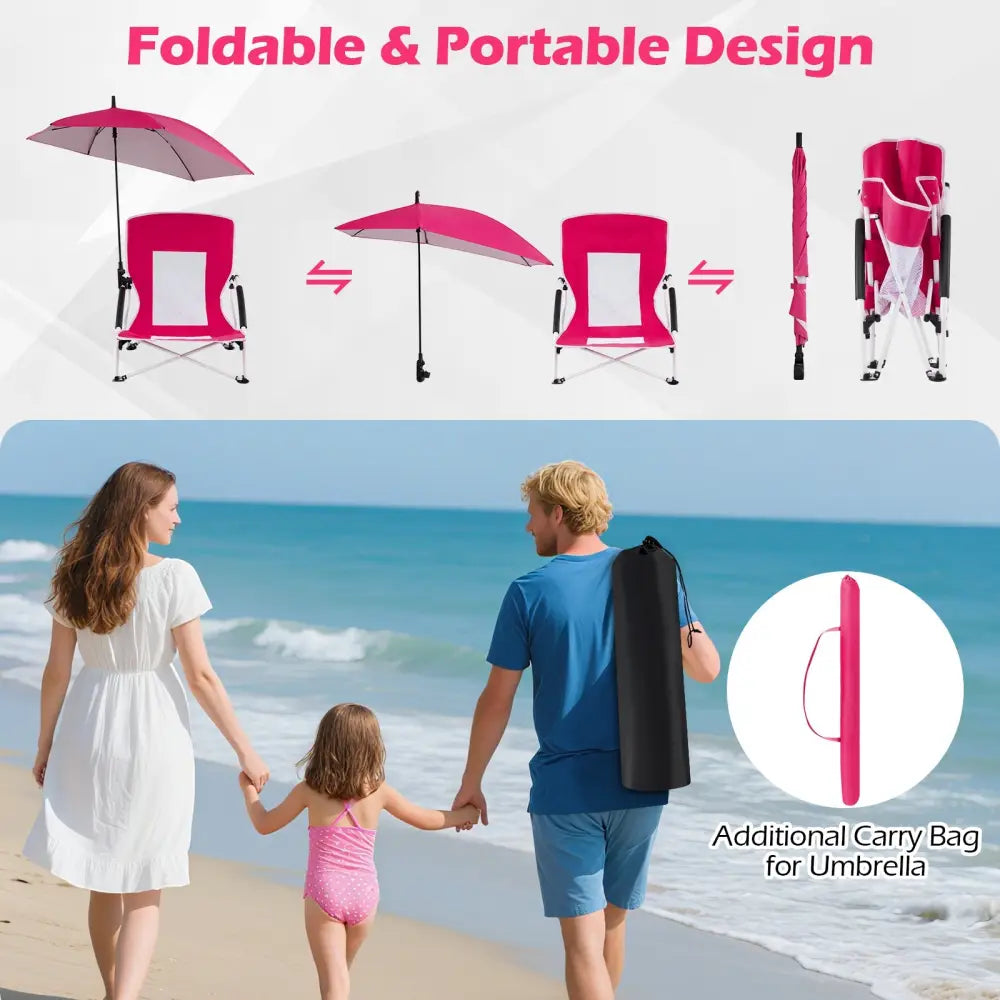 2 Pack Beach Umbrella Chair for Adults with Adjustable Parasol-Pink - Pink - Beach & Lawn Chairs