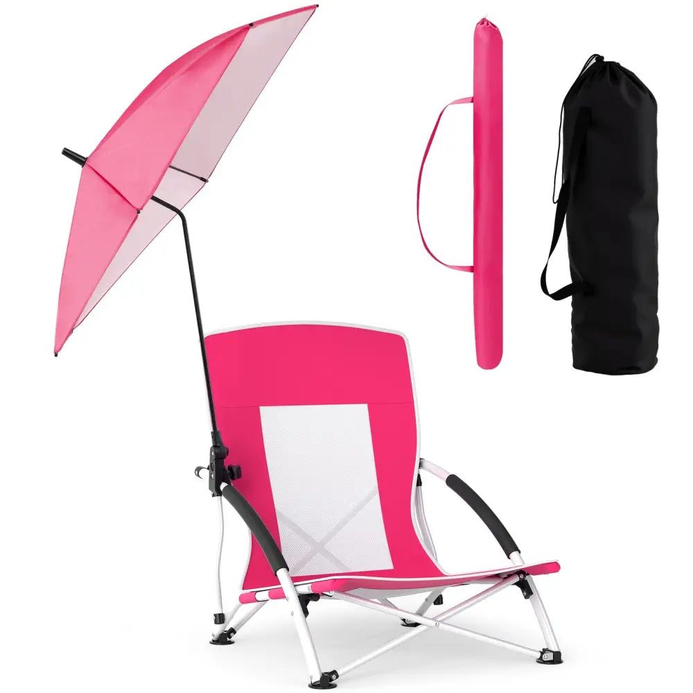 2 Pack Beach Umbrella Chair for Adults with Adjustable Parasol-Pink - Pink - Beach & Lawn Chairs