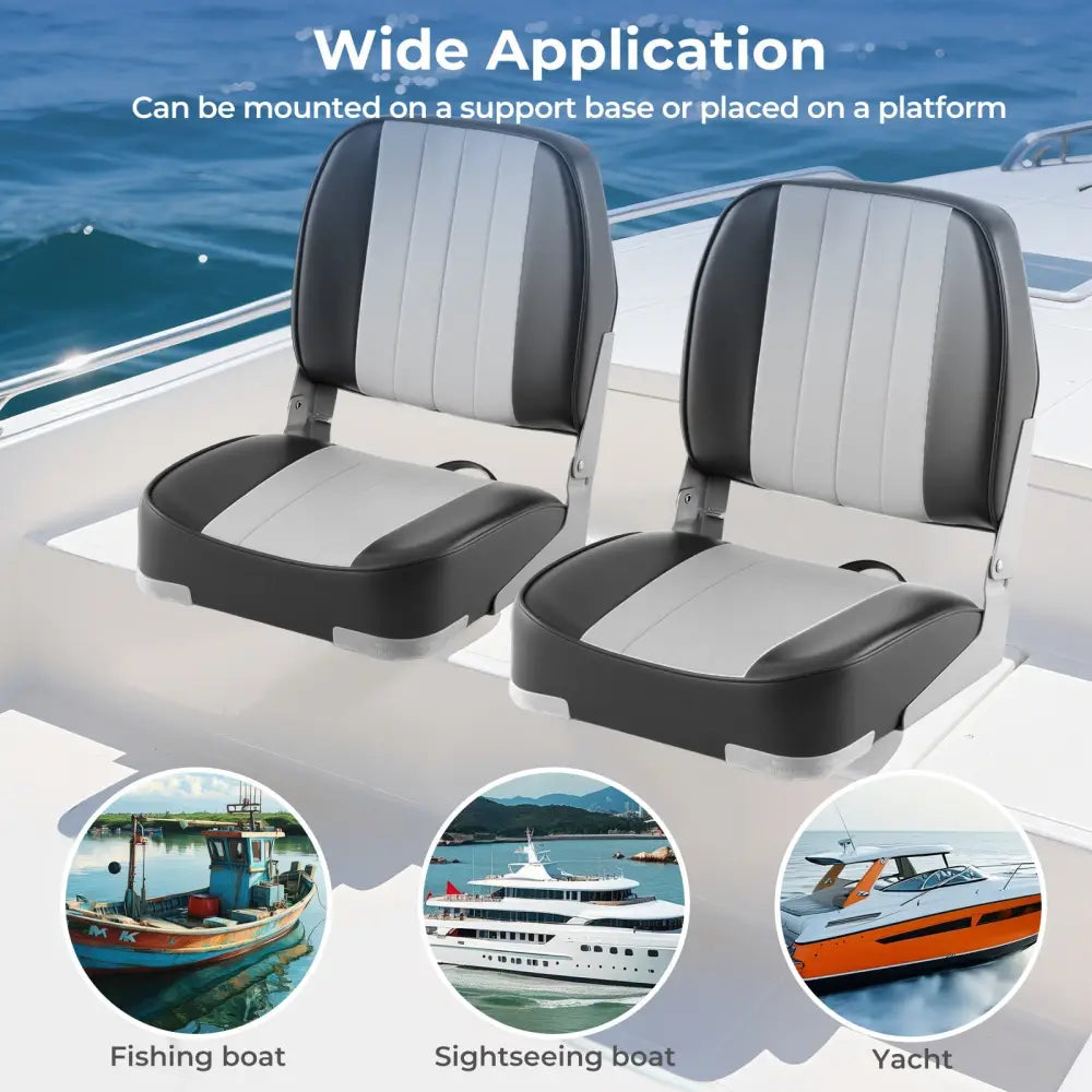 2-Pack Boat Seats Folding Low Back Boat Chairs Waterproof PVC Leather Cabin Seating-Gray - Gray - Surfing