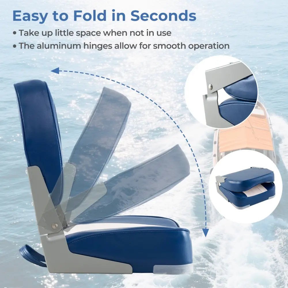 2-Pack Boat Seats Folding Low Back Boat Chairs Waterproof PVC Leather Cabin Seating-Blue - Blue - Surfing