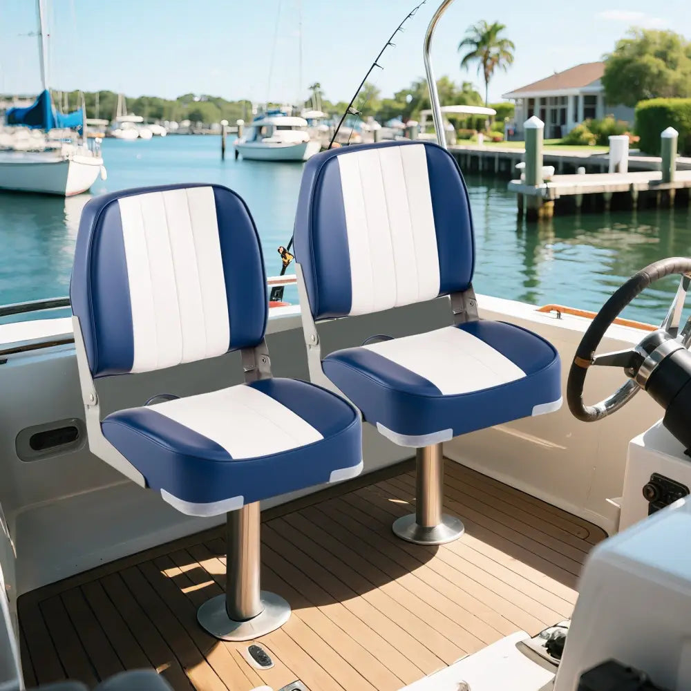 2-Pack Boat Seats Folding Low Back Boat Chairs Waterproof PVC Leather Cabin Seating-Blue - Blue - Surfing