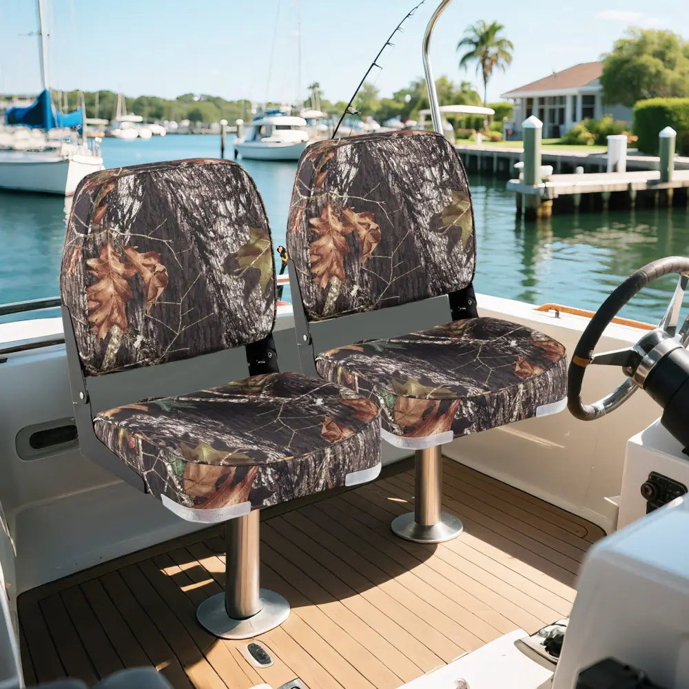 2-Pack Boat Seats Folding Low Back Boat Chairs Waterproof PVC Leather Cabin Seating-Camouflage - Camouflage - Surfing