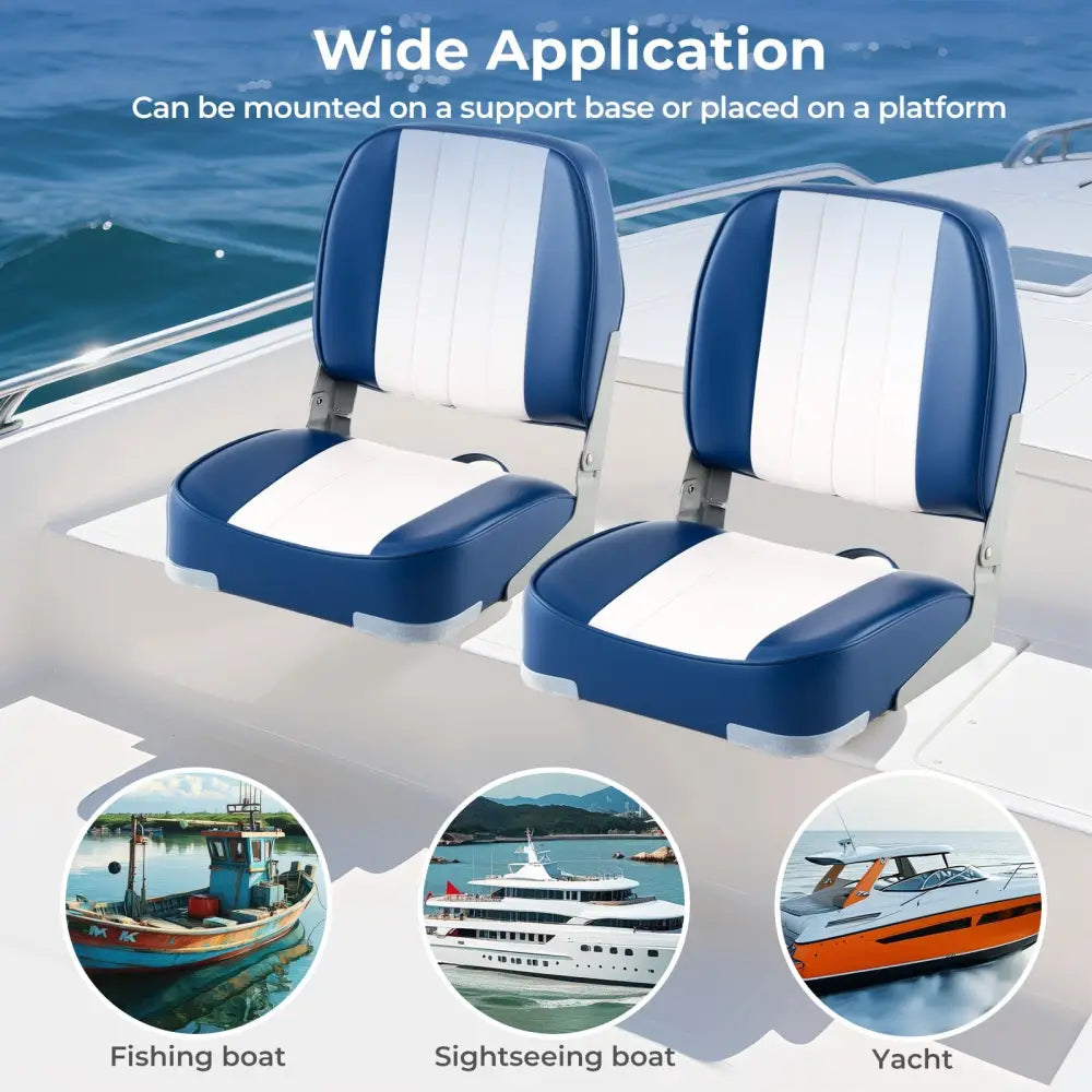 2-Pack Boat Seats Folding Low Back Boat Chairs Waterproof PVC Leather Cabin Seating-Blue - Blue - Surfing