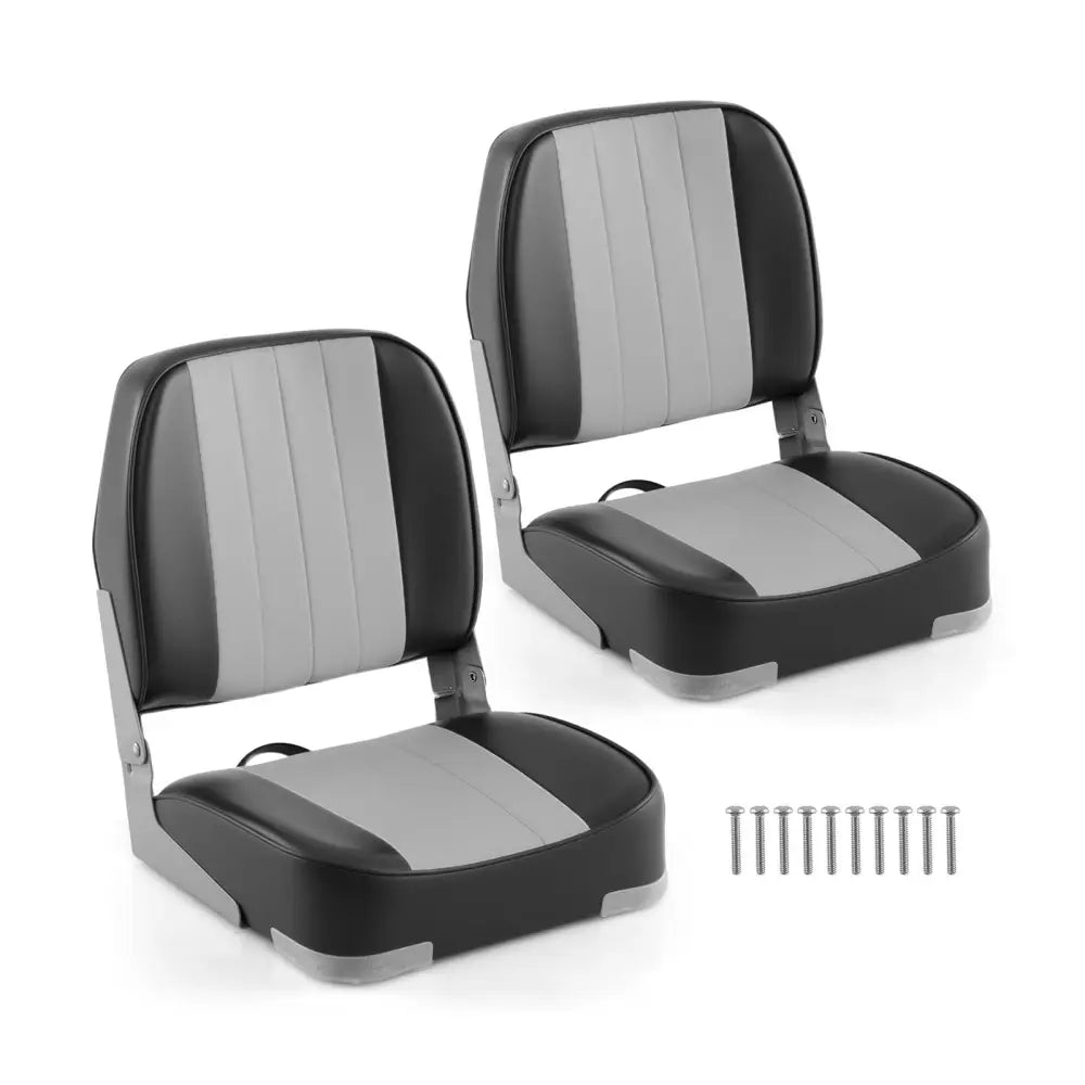2-Pack Boat Seats Folding Low Back Boat Chairs Waterproof PVC Leather Cabin Seating-Gray - Gray - Surfing