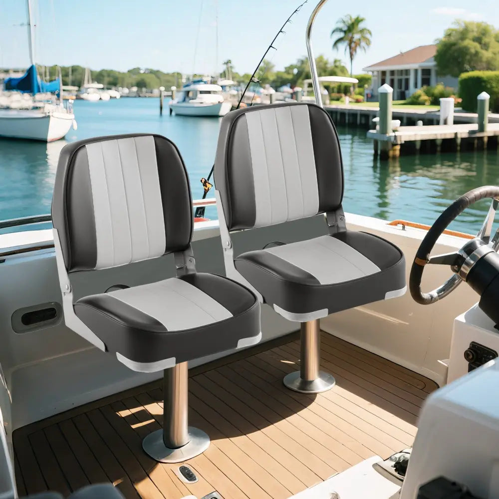 2-Pack Boat Seats Folding Low Back Boat Chairs Waterproof PVC Leather Cabin Seating-Gray - Gray - Surfing