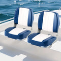 2-Pack Boat Seats Folding Low Back Boat Chairs Waterproof PVC Leather Cabin Seating-Blue - Blue - Surfing