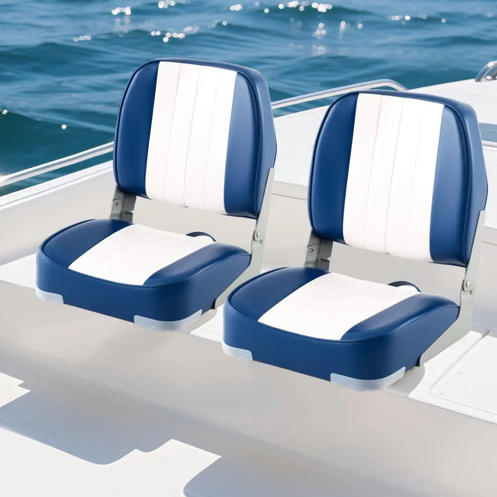 2-Pack Boat Seats Folding Low Back Boat Chairs Waterproof PVC Leather Cabin Seating-Blue - Blue - Surfing