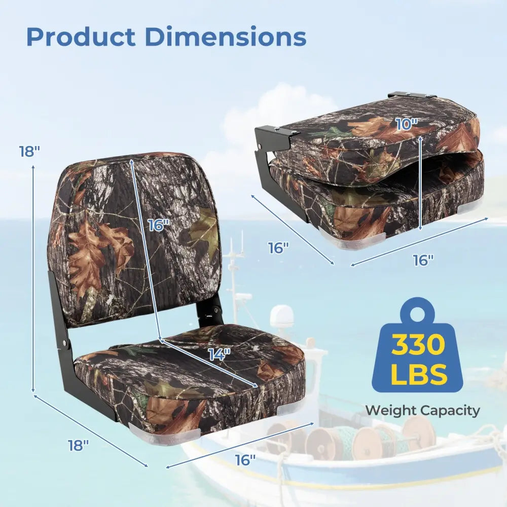2-Pack Boat Seats Folding Low Back Boat Chairs Waterproof PVC Leather Cabin Seating-Camouflage - Camouflage - Surfing