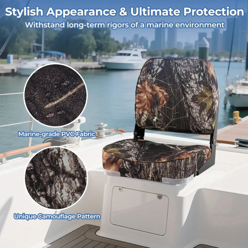 2-Pack Boat Seats Folding Low Back Boat Chairs Waterproof PVC Leather Cabin Seating-Camouflage - Camouflage - Surfing