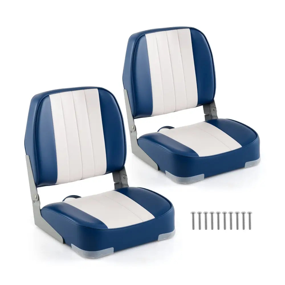 2-Pack Boat Seats Folding Low Back Boat Chairs Waterproof PVC Leather Cabin Seating-Blue - Blue - Surfing