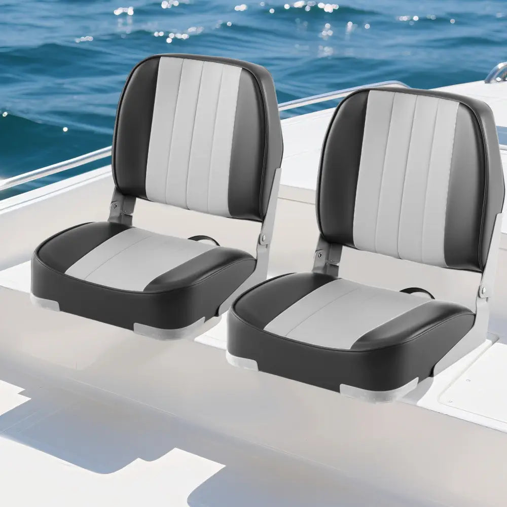 2-Pack Boat Seats Folding Low Back Boat Chairs Waterproof PVC Leather Cabin Seating-Gray - Gray - Surfing