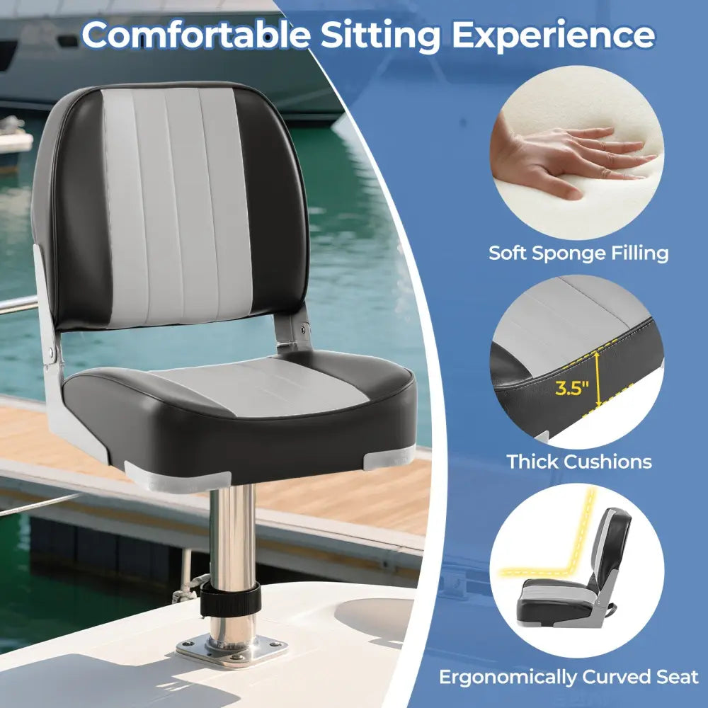 2-Pack Boat Seats Folding Low Back Boat Chairs Waterproof PVC Leather Cabin Seating-Gray - Gray - Surfing