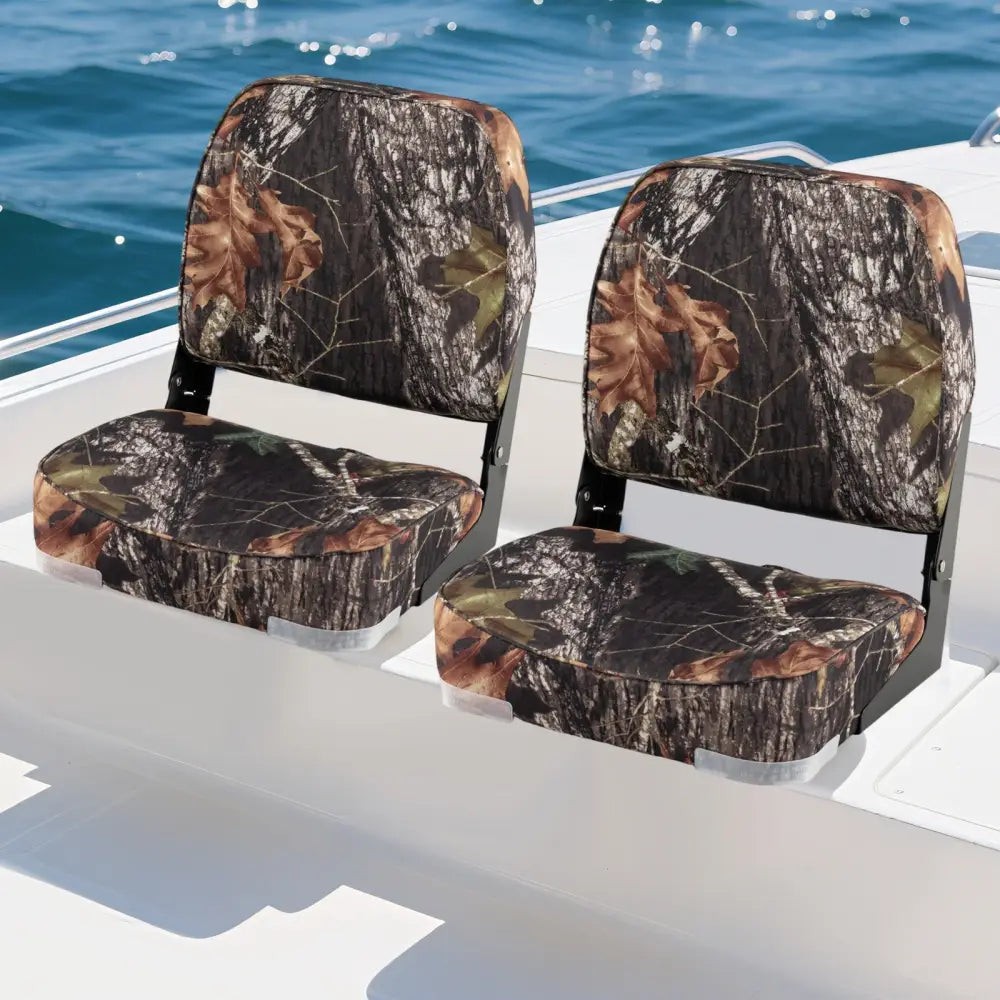 2-Pack Boat Seats Folding Low Back Boat Chairs Waterproof PVC Leather Cabin Seating-Camouflage - Camouflage - Surfing