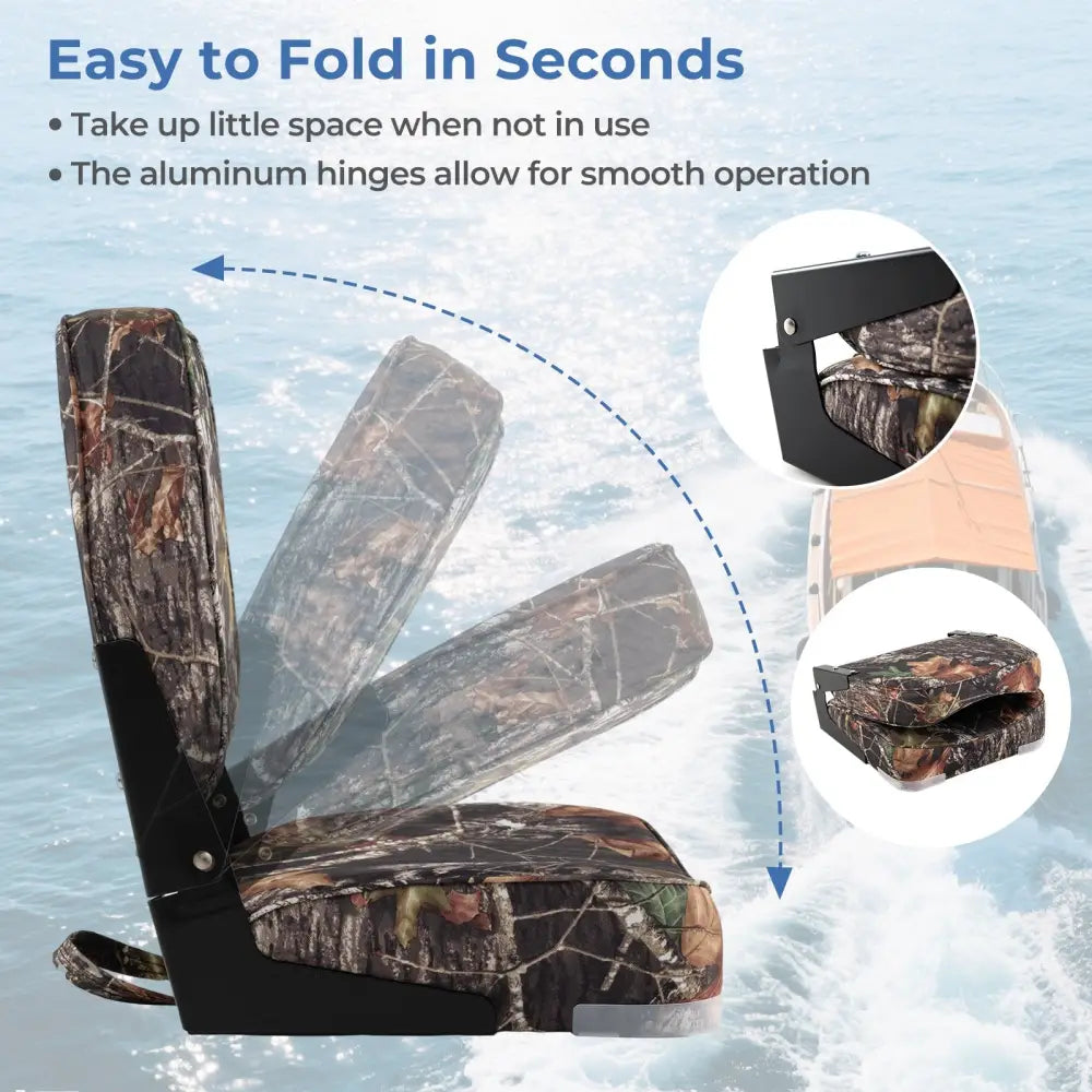 2-Pack Boat Seats Folding Low Back Boat Chairs Waterproof PVC Leather Cabin Seating-Camouflage - Camouflage - Surfing