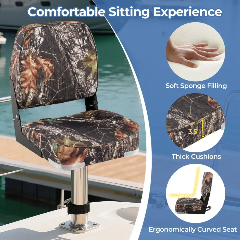 2-Pack Boat Seats Folding Low Back Boat Chairs Waterproof PVC Leather Cabin Seating-Camouflage - Camouflage - Surfing