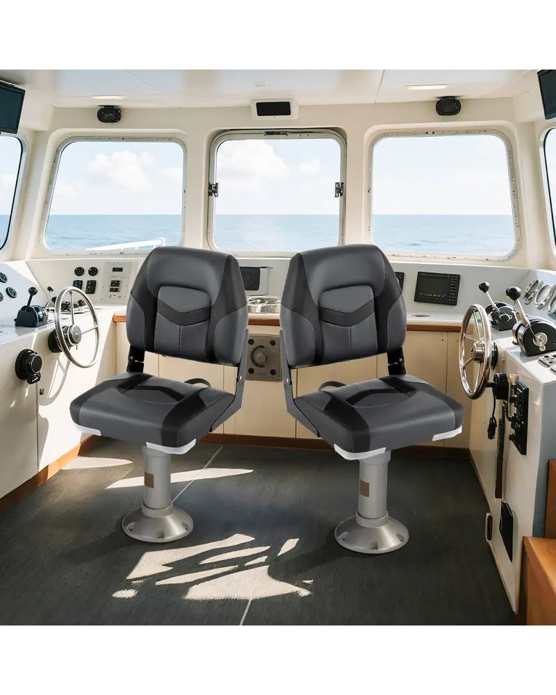 2-Pack Boat Seats with Fixing Bolts and Hinges-Black - Black - Surfing