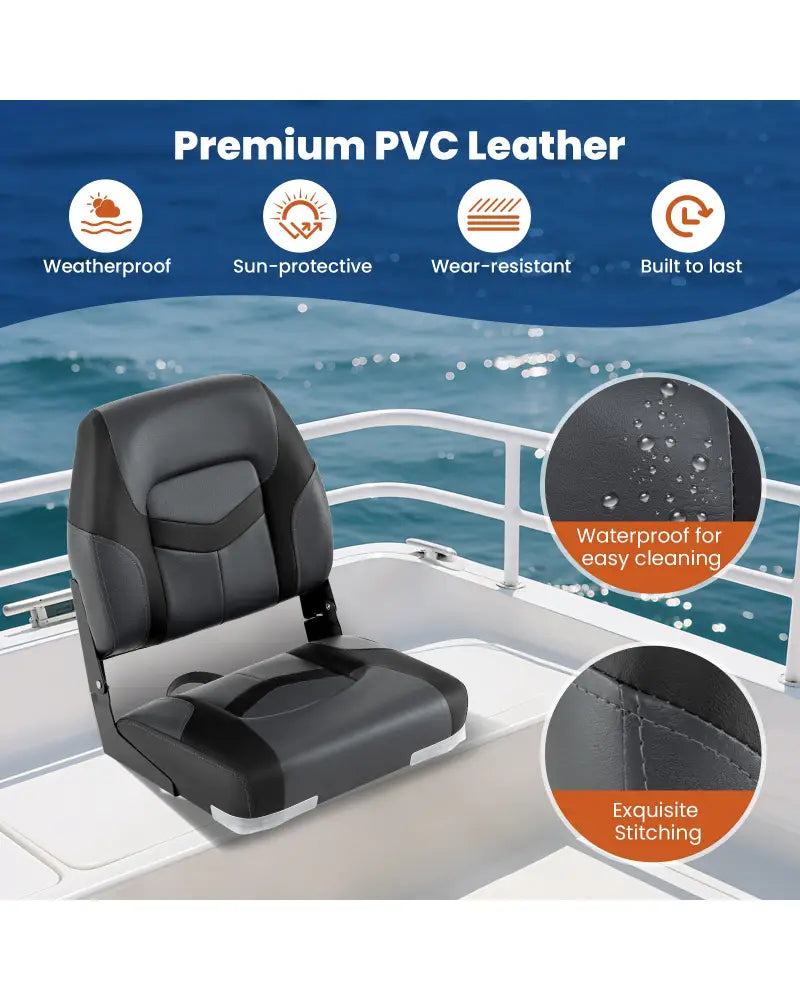 2-Pack Boat Seats with Fixing Bolts and Hinges-Black - Black - Surfing
