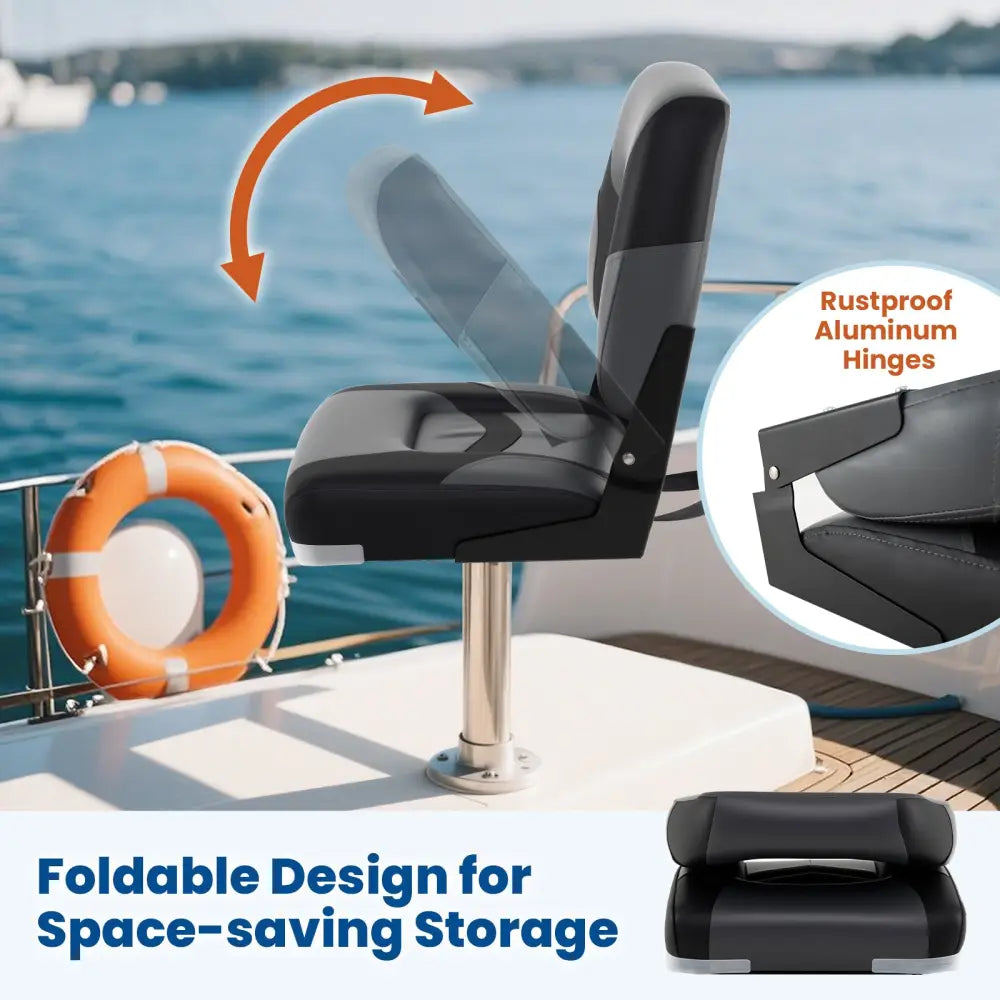 2-Pack Boat Seats with Fixing Bolts and Hinges-Black - Black - Surfing