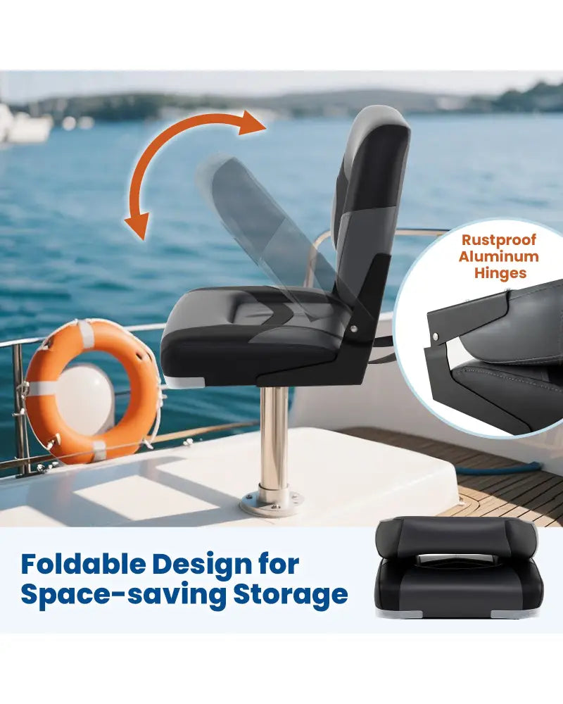 2-Pack Boat Seats with Fixing Bolts and Hinges-Black - Black - Surfing