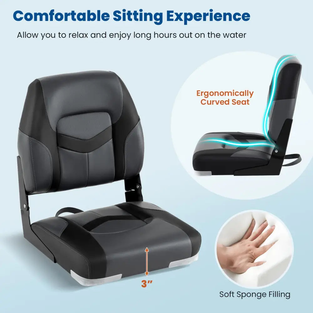 2-Pack Boat Seats with Fixing Bolts and Hinges-Black - Black - Surfing