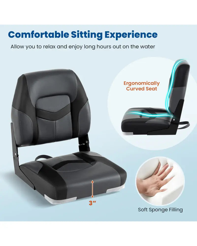 2-Pack Boat Seats with Fixing Bolts and Hinges-Black - Black - Surfing