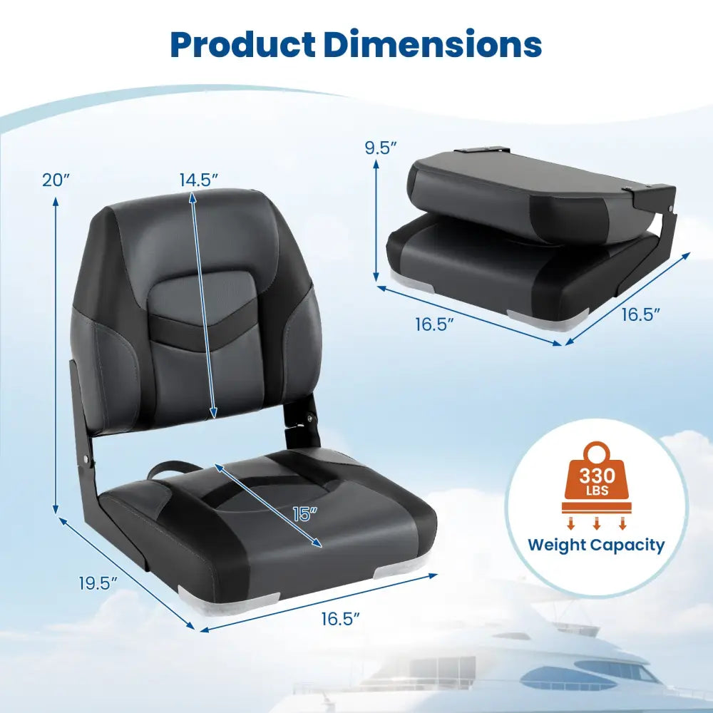 2-Pack Boat Seats with Fixing Bolts and Hinges-Black - Black - Surfing
