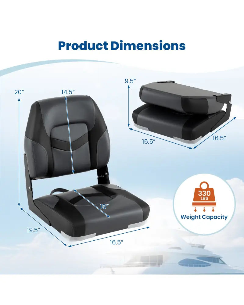2-Pack Boat Seats with Fixing Bolts and Hinges-Black - Black - Surfing