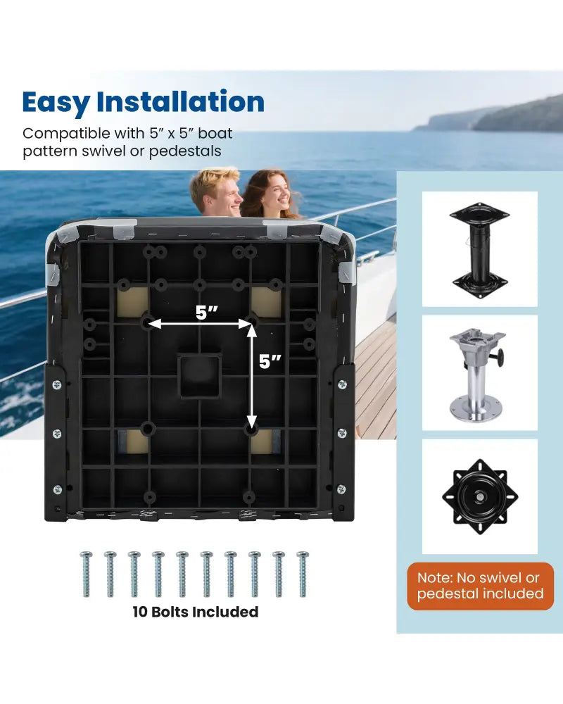 2-Pack Boat Seats with Fixing Bolts and Hinges-Black - Black - Surfing