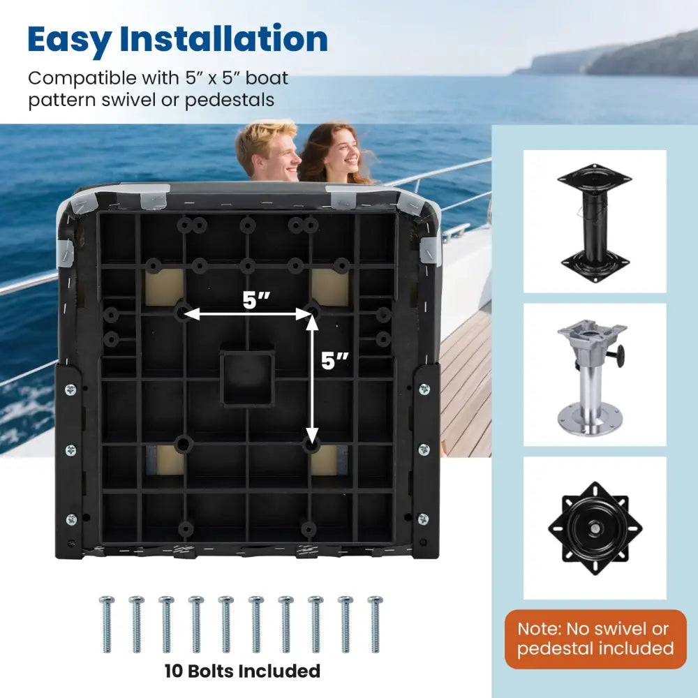 2-Pack Boat Seats with Fixing Bolts and Hinges-Black - Black - Surfing