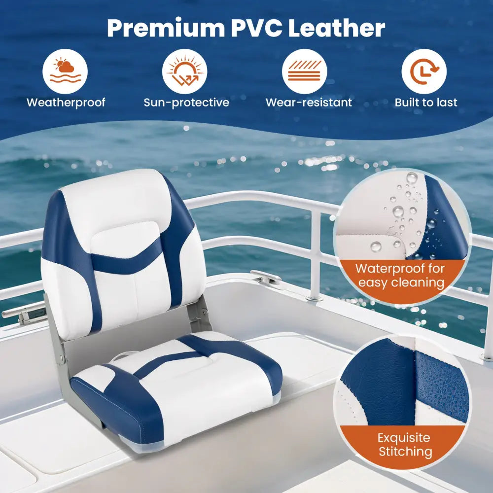 2-Pack Boat Seats with Fixing Bolts and Hinges-Blue - Blue - Surfing