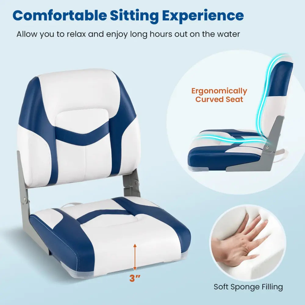 2-Pack Boat Seats with Fixing Bolts and Hinges-Blue - Blue - Surfing